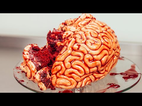 How To Make A BRAIN CAKE! Red velvet cake, fondant and raspberry jam!