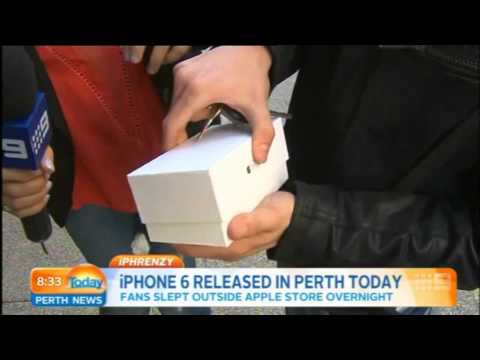 First person to buy an iPhone 6 in Perth immediately drops it during TV interview