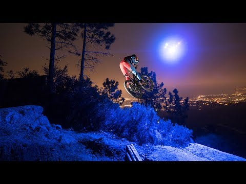 Loic Bruni&#039;s Midnight MTB Ride on a Trail lit by a Drone!