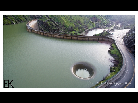 Overflowing Glory Hole Spillway at Lake Berryessa Drone Report - Lake Berryessa News 2-18-17