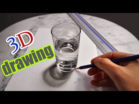 3D Drawing: A Realistic Glass of Water/ AMAZING illusion anamorphic