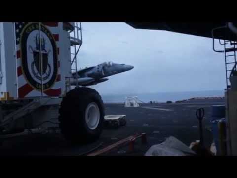 AV-8B no gear landing on USS Bataan